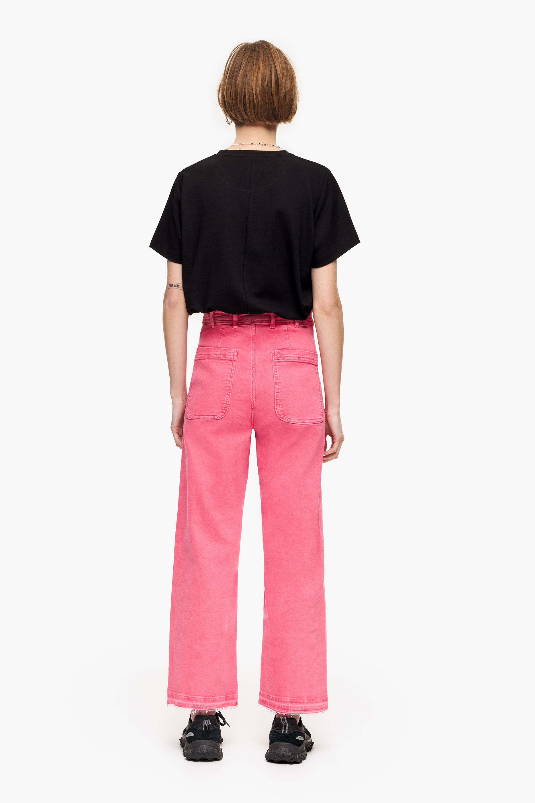 Calça CULOTTE - Calça Jeans de Cintura Alta Cereja