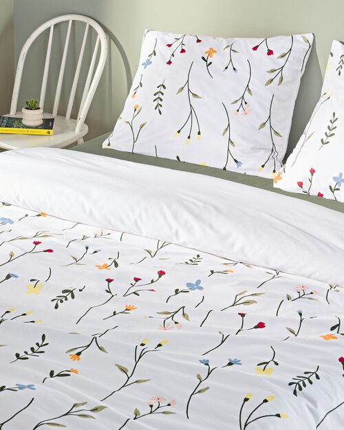 housse de couette en coton doux 200x200/220 fleurs blanc
