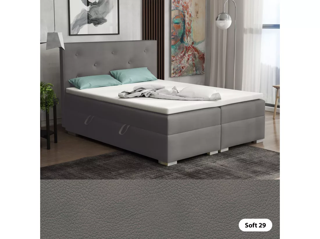 Lit Boxspring avec tiroirs de lit, Coffre de lit Topper Atlanta 140x200 cm, Soft 29 (Gris)