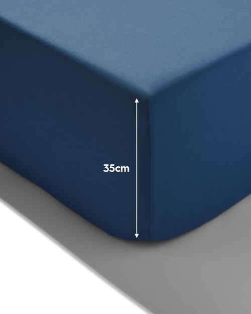 drap-housse boxspring coton doux 180x200 bleu