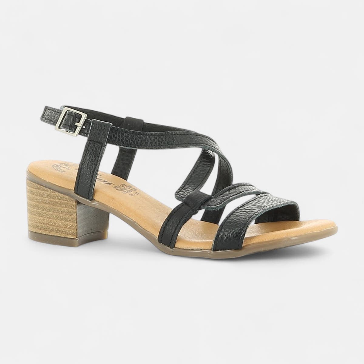 Nu-pieds à talon compensé Femme en cuir noir
