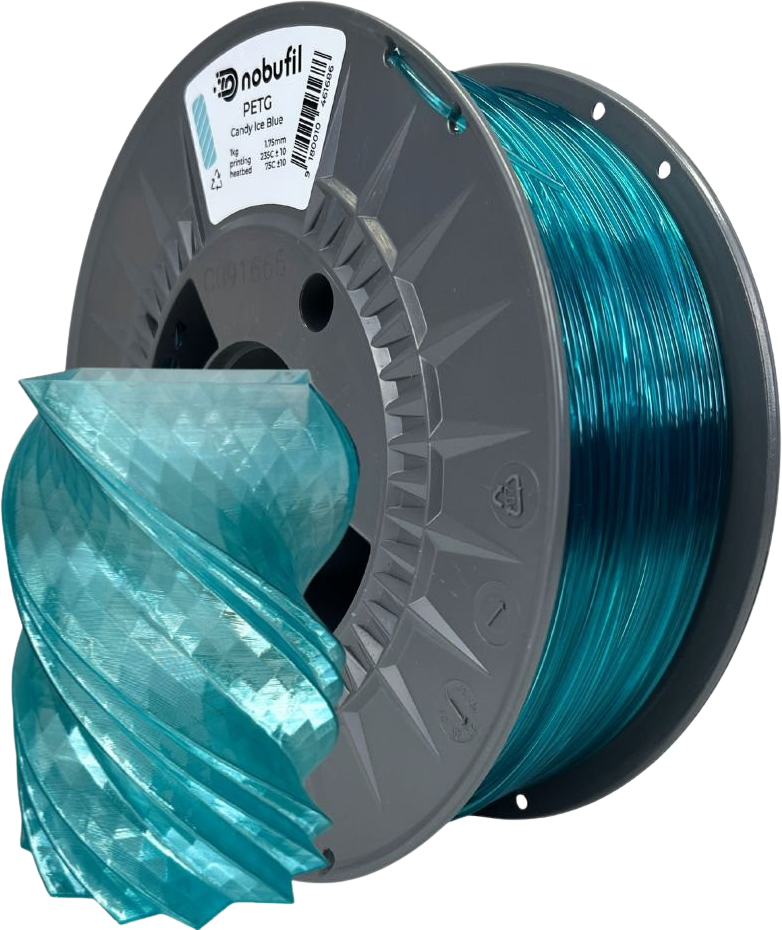 Nobufil  PETG Candy Ice Blue, 1,75 mm / 1000 g    Leicht zu druckendes PETG Filament aus recyceltem Kunststoffabfall