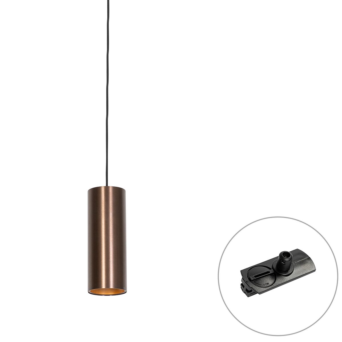 Design hanglamp donkerbrons incl. rail adapter 1-fase - Iconic Tubo