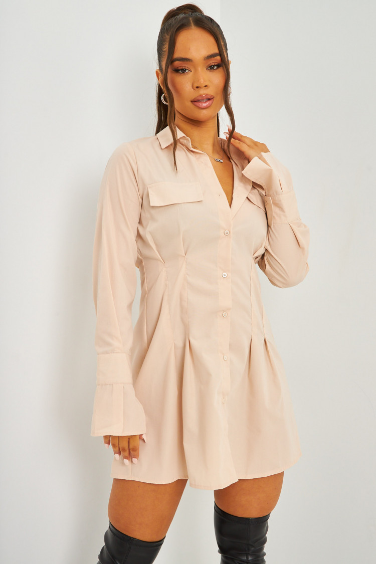 Robe chemise beige cintrée