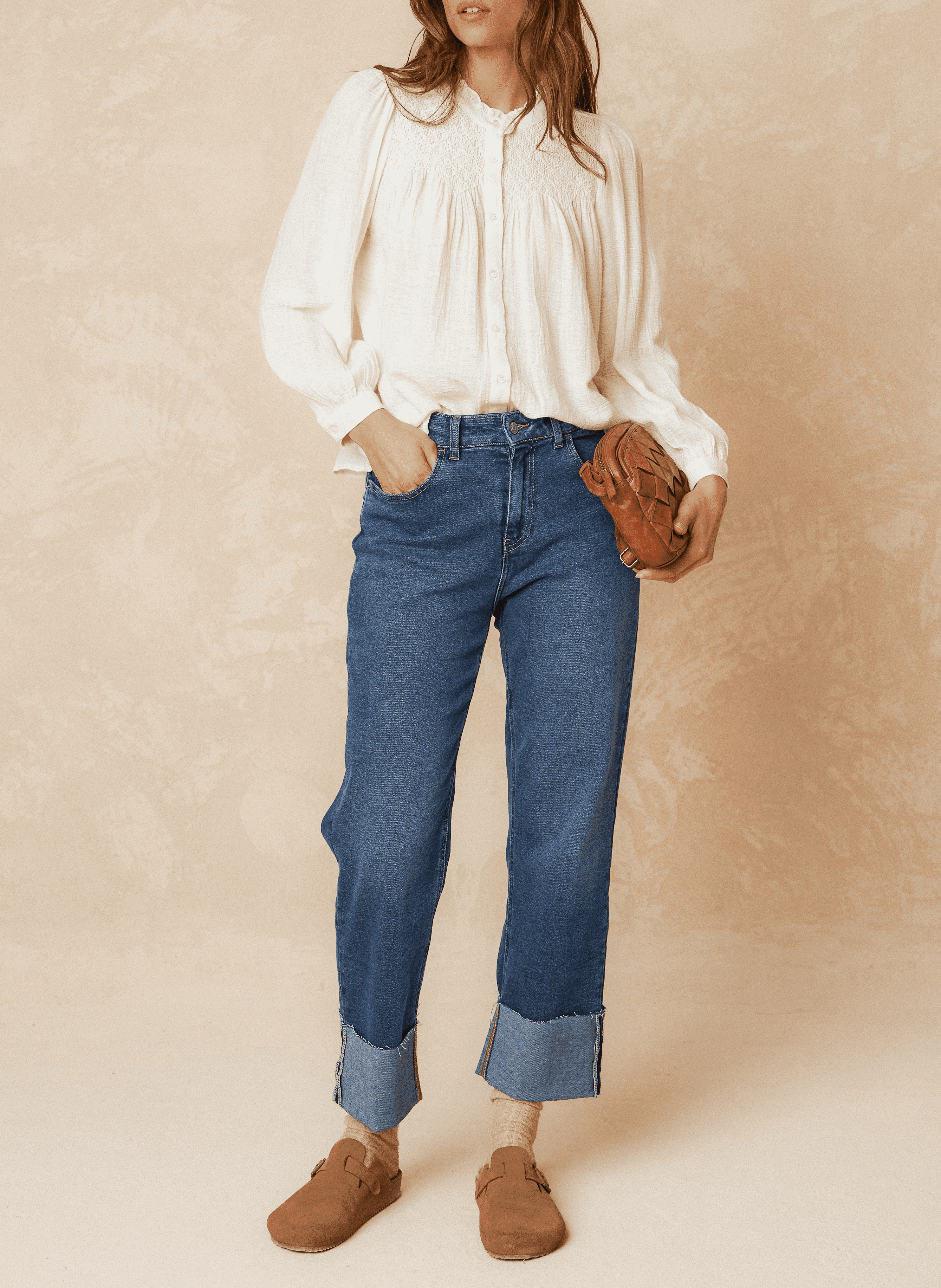Chemise col rond ample en coton bio | Blanc