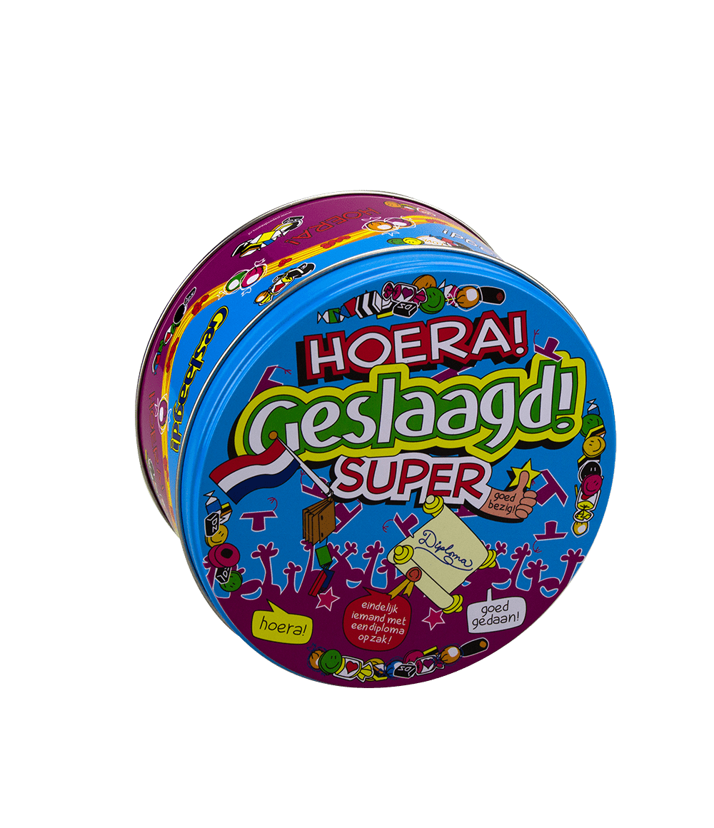 Snoeptrommel Geslaagd School 14cm