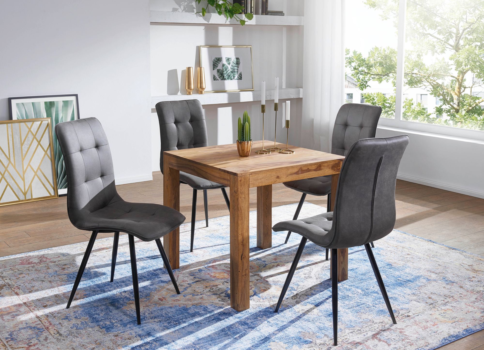 KADIMA DESIGN Esstisch NAKO Massiv: Quadratisch, 80x80 cm, Akazienholz, einfach zu pflegen, stabil.