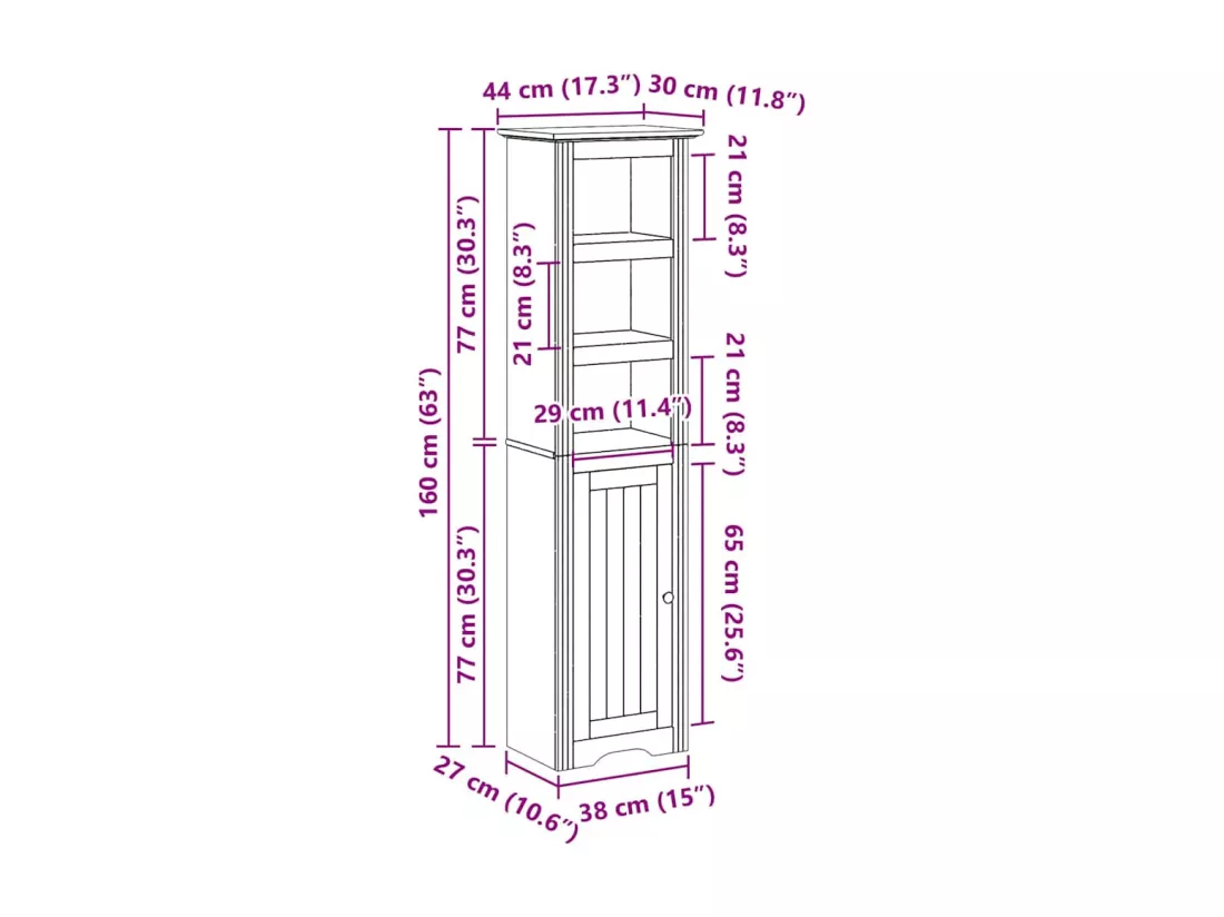 Armoire de salle de bain BODO blanc et marron 44x30x160 cm