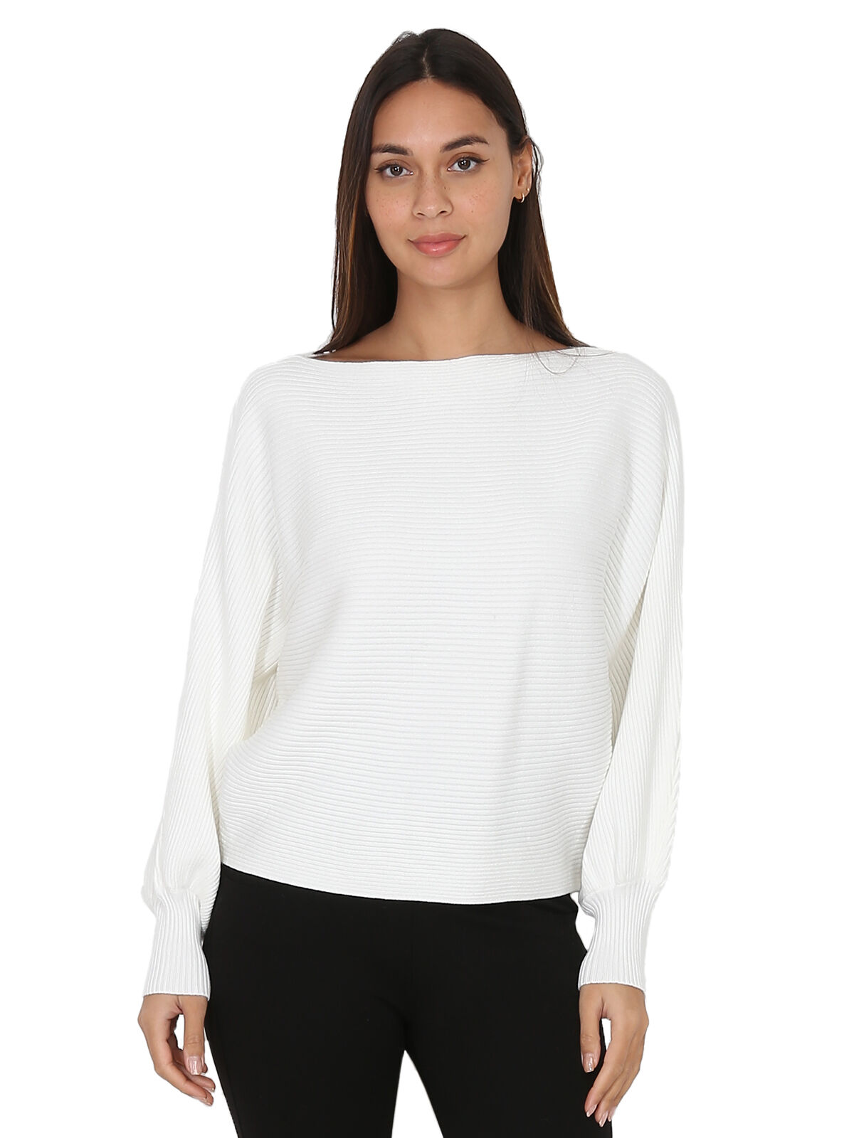 Pull classique en maille côtelée- Blanc