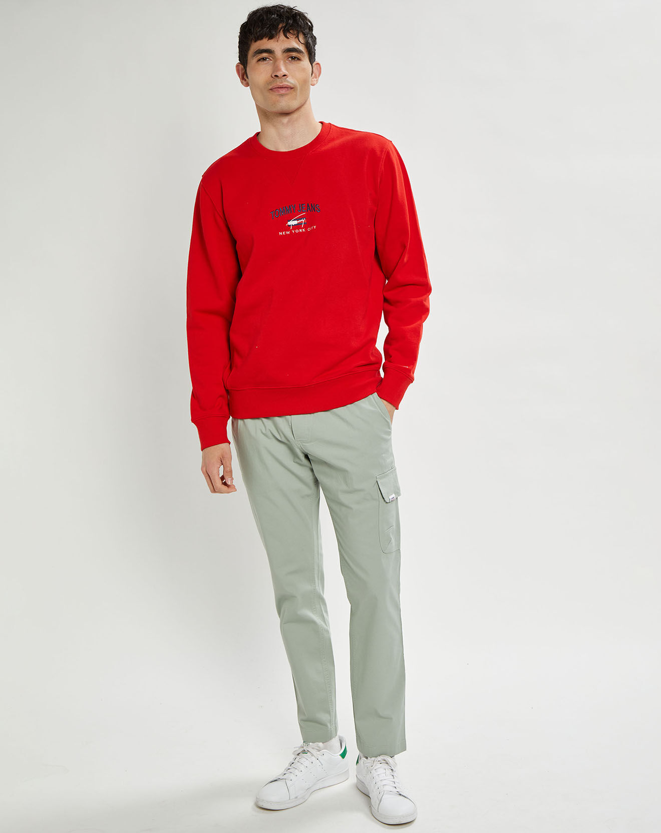Tommy Jeans Sweat 100% Coton Bio timeless logo crew rouge