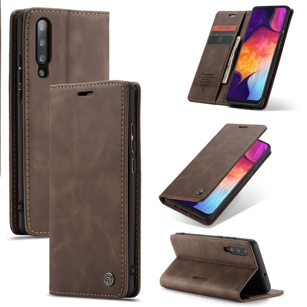 Samsung Galaxy A50 / A30s Leder Tasche Flip Wallet Etui mit Kartenfächern - Dunkelbraun