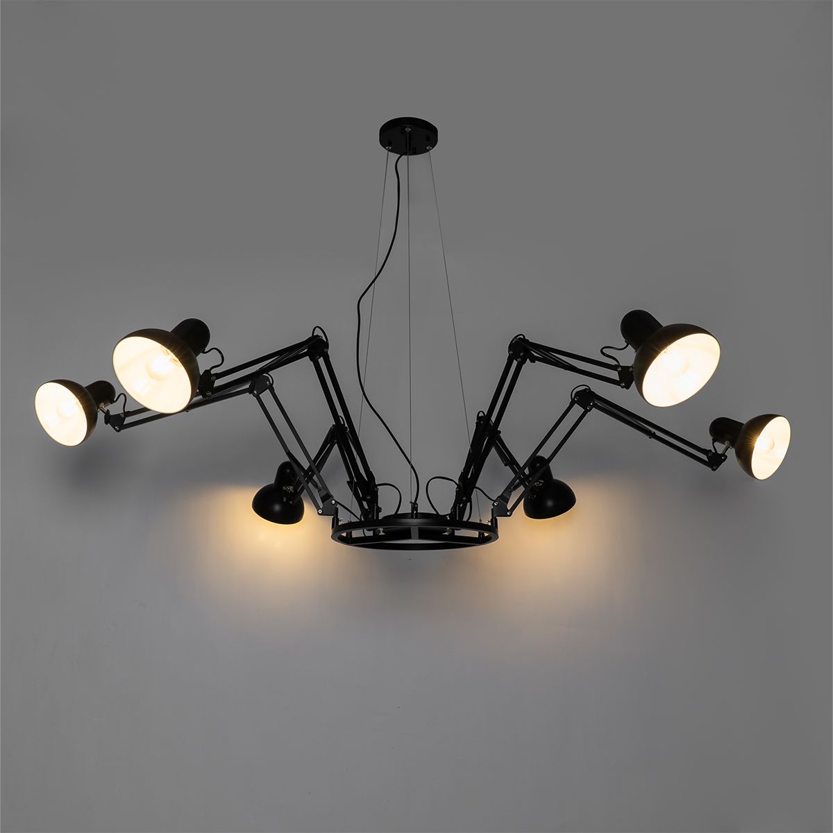 Industriële hanglamp zwart 6-lichts verstelbaar - Hobby Spinne