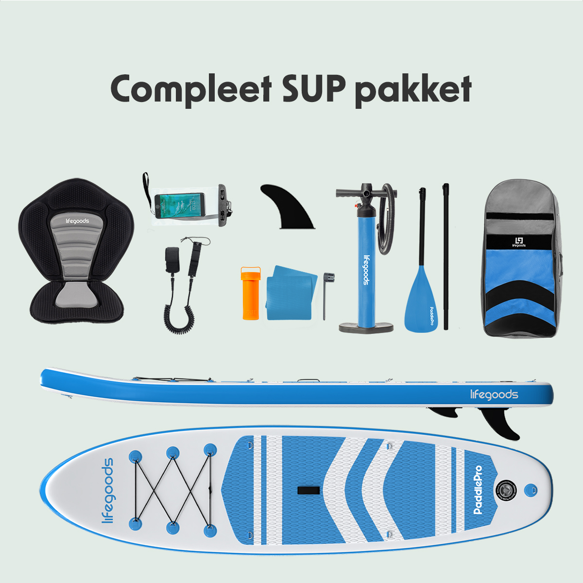 LifeGoods PaddlePro SUP Board met zitje - White/Sky Blue