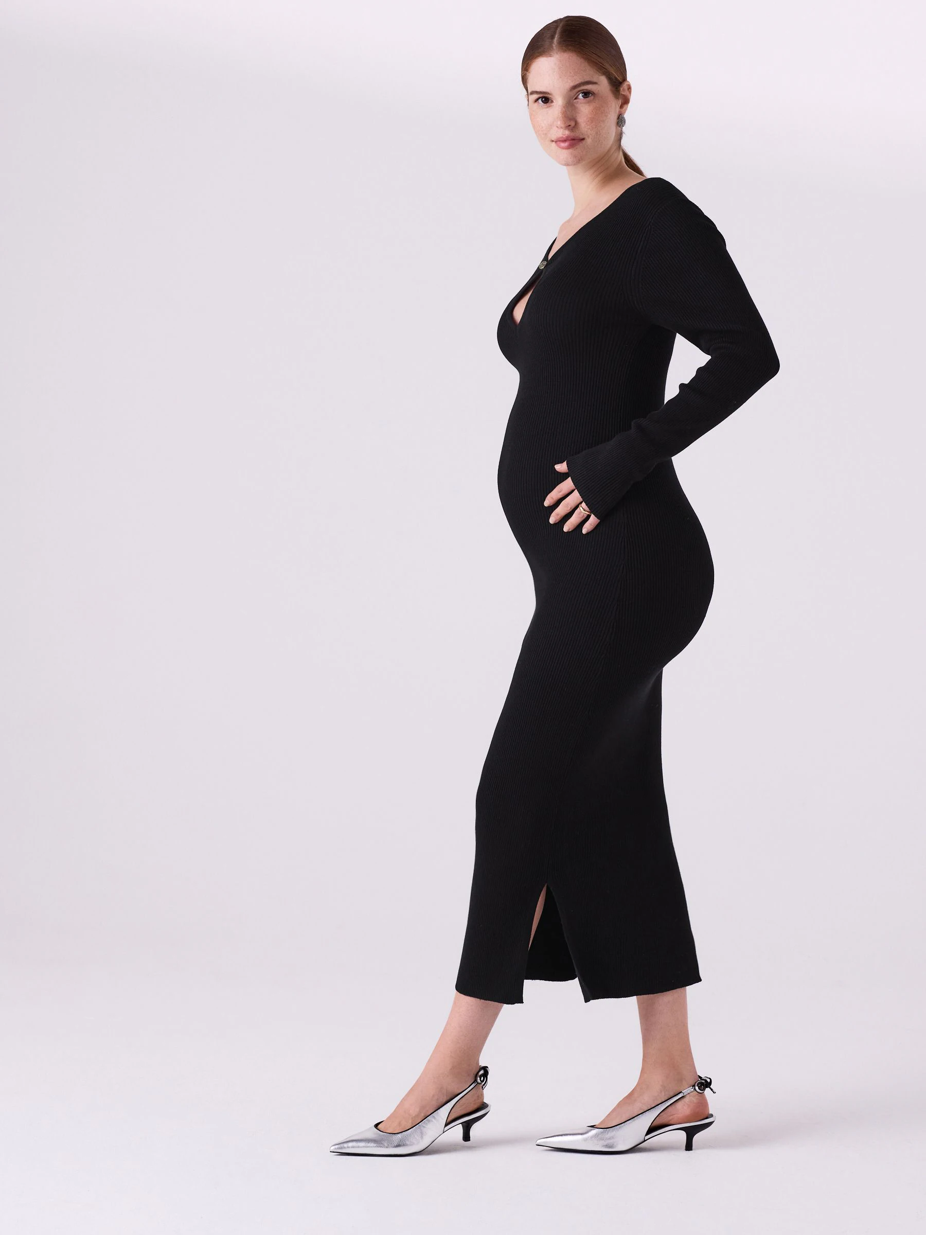 Zwart - Maternity Knitted Keyhole Dress
