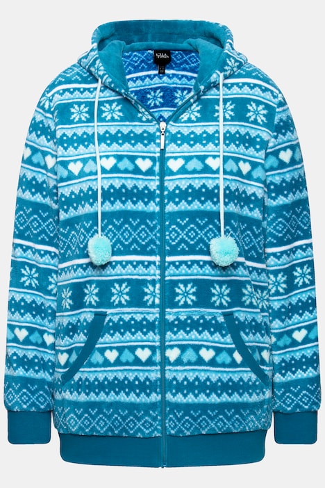Homewear-Jacke, Plüsch, Norweger, Kapuze, recycelt