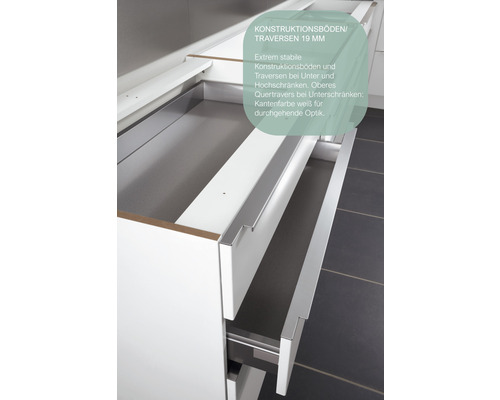 Nobilia Elements keukenblok zonder apparatuur Urban 300 cm alpinewit mat voorgemonteerde variant links 4004539053878