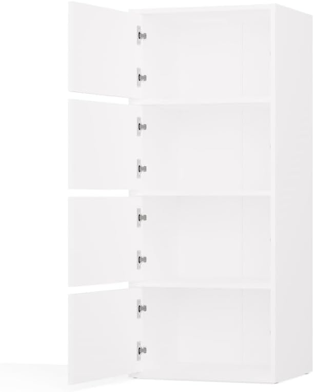 CDF Kommode Schrank Hochschrank mit 4 Türen und Einlegeböden IDEAL FÜR Wohnzimmer -KOMPAKT & MODERN | STABIL & VIELSEITIG | Weiß