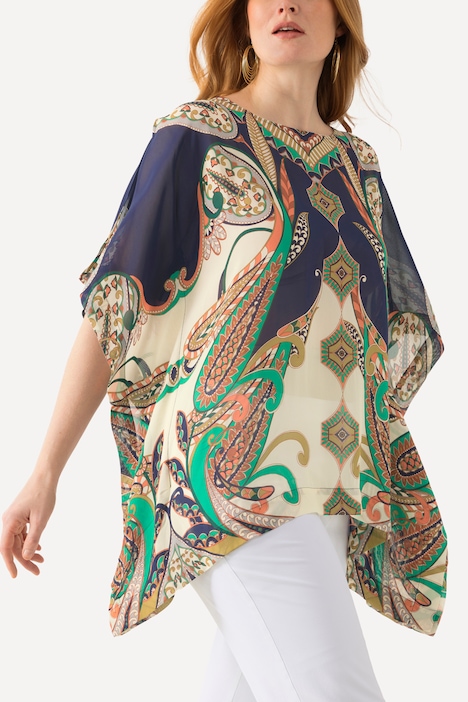 Bluse, Chiffon, Oversized, Rundhals, Halbarm