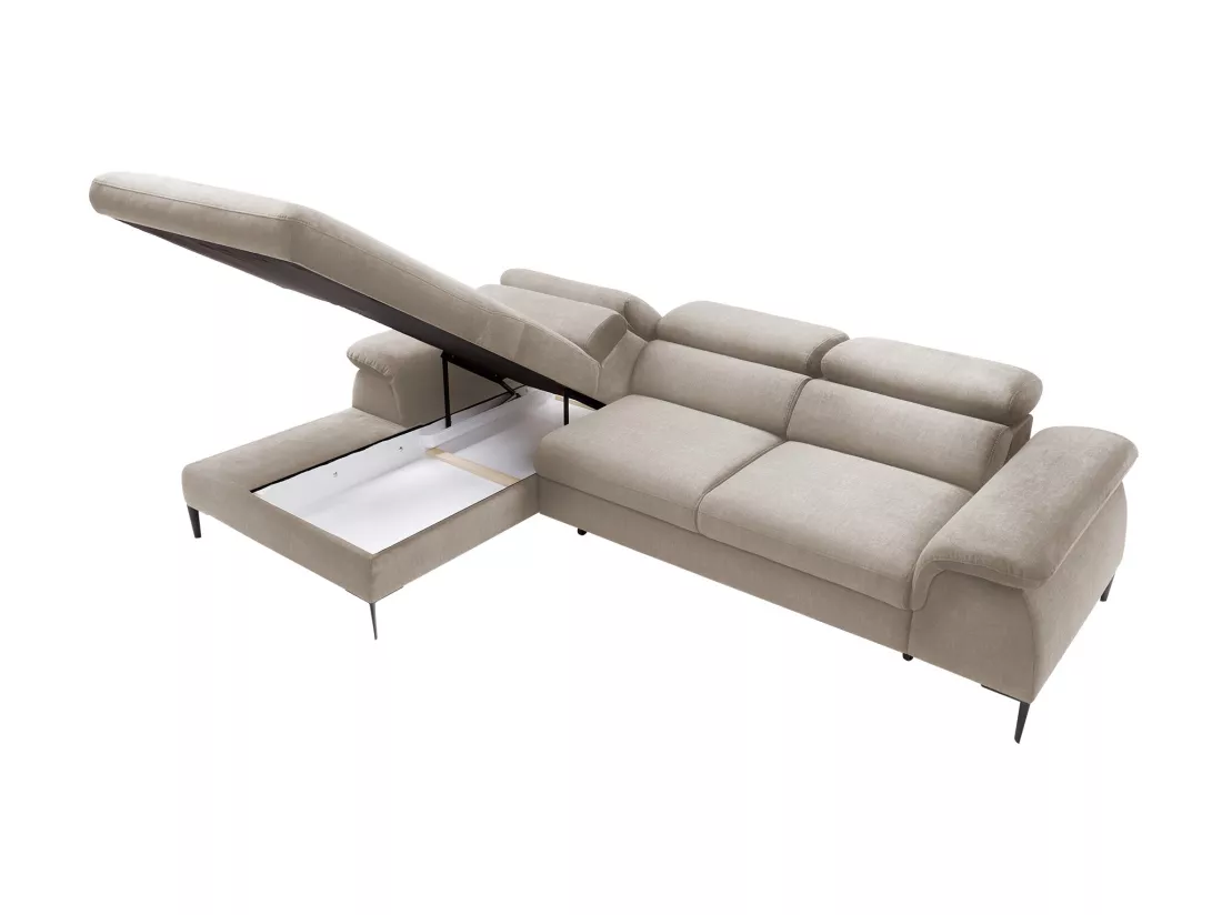 Canapé d'angle gauche convertible en velours beige SEPINA de Pascal Morabito
