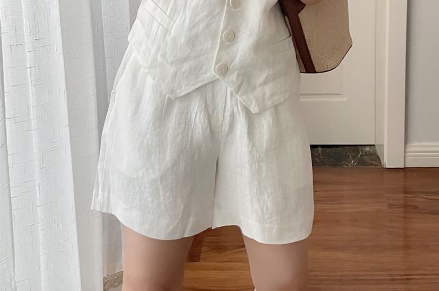 ZIMO - V-hals effen knoopvest / hoge taille shorts