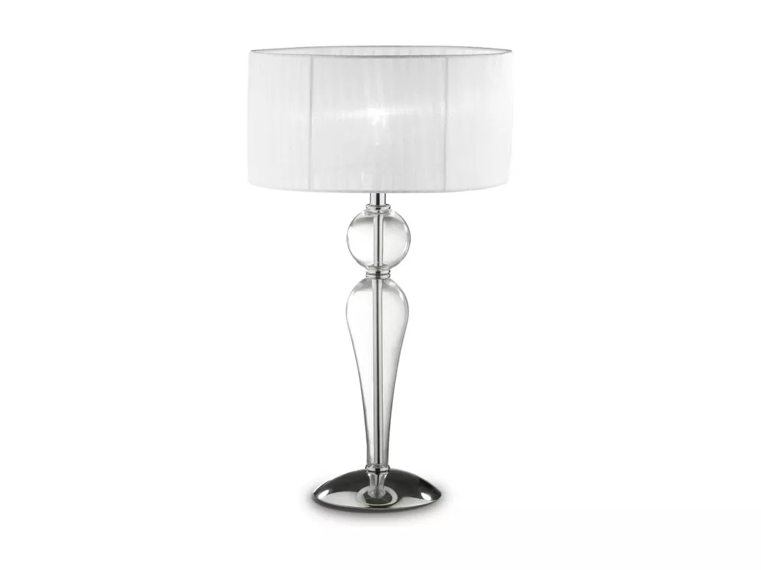 Ideal Lux Duchessa Grande lampe de table à 1 lumière, chrome, blanc, transparent et verre avec abat-jour, E27