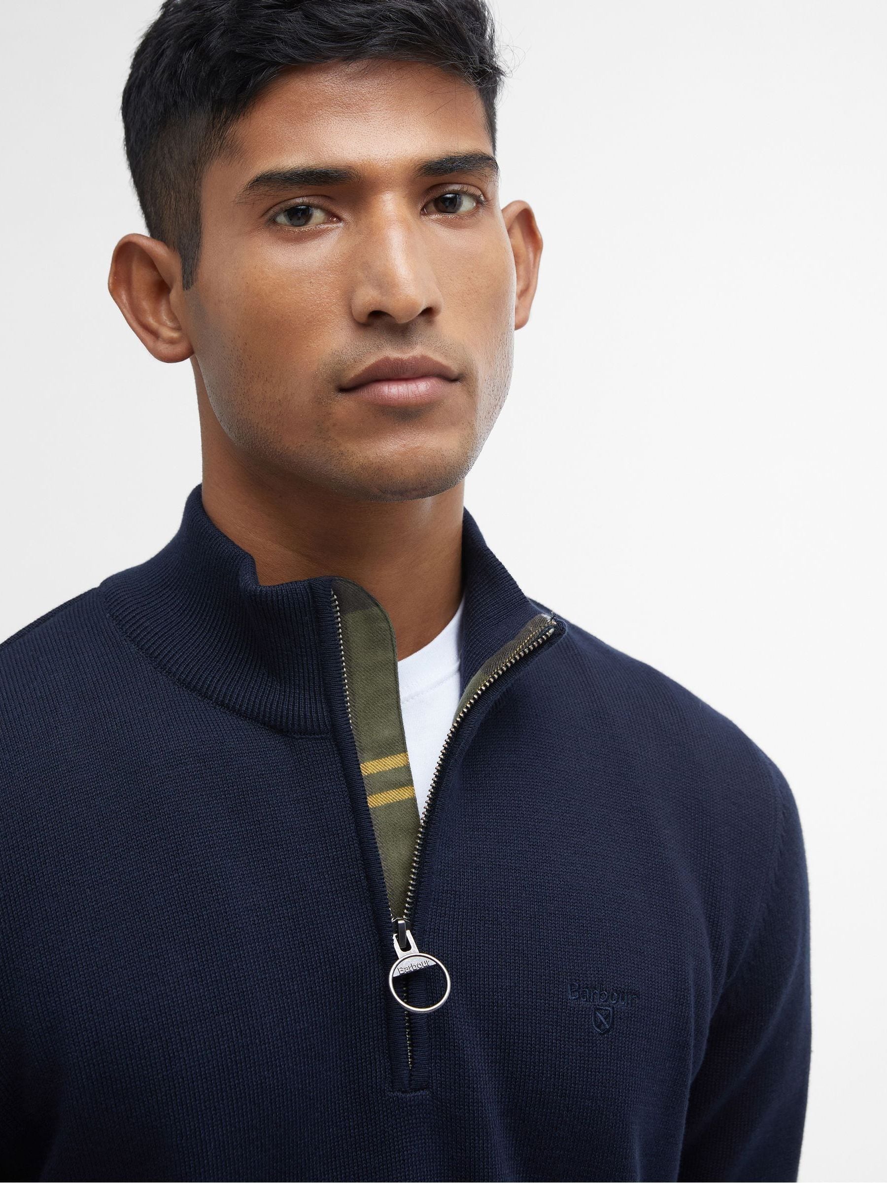 Marineblauw - Barbour® trui met kwartrits