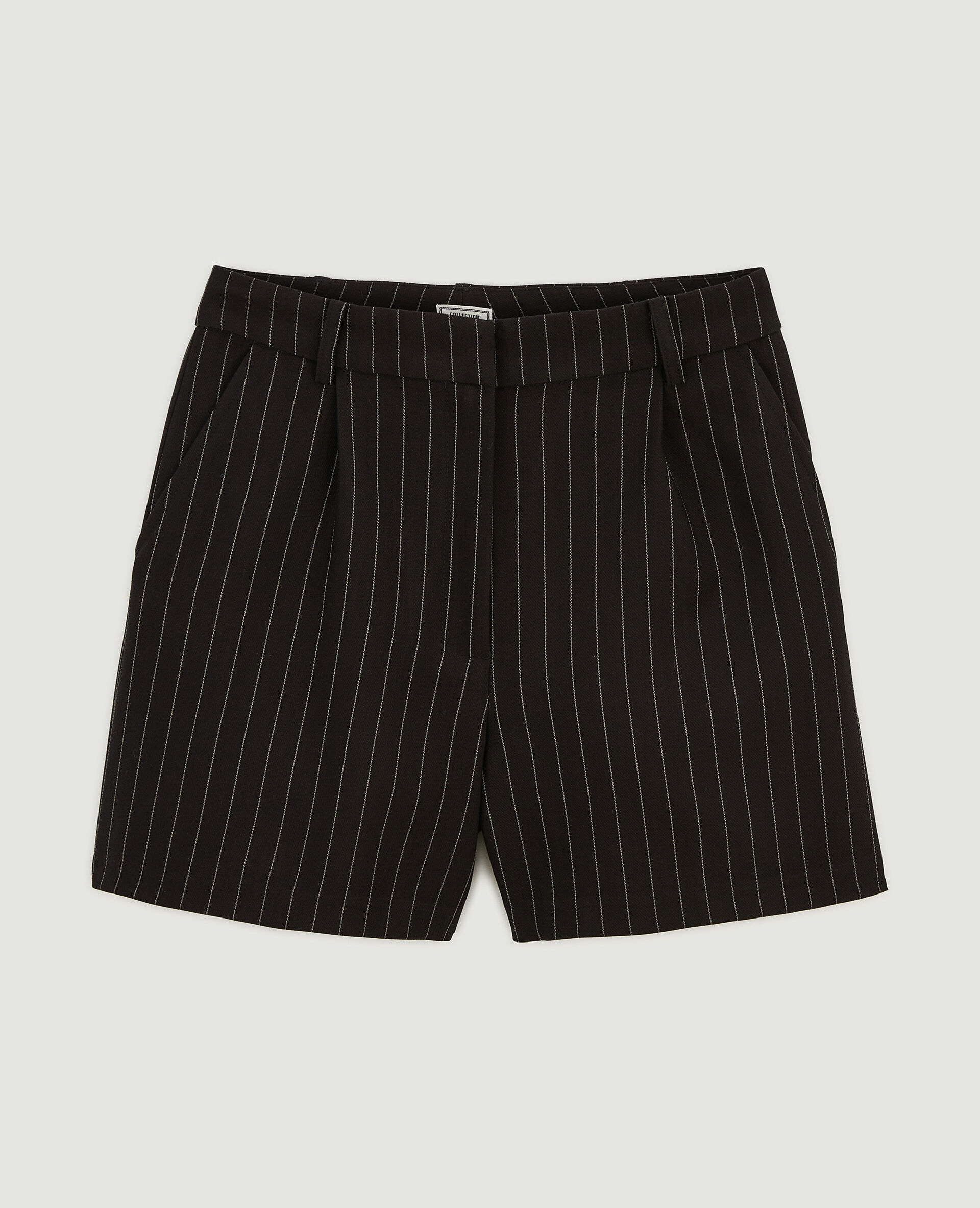 Short taille haute fines rayures avec pinces - Noir