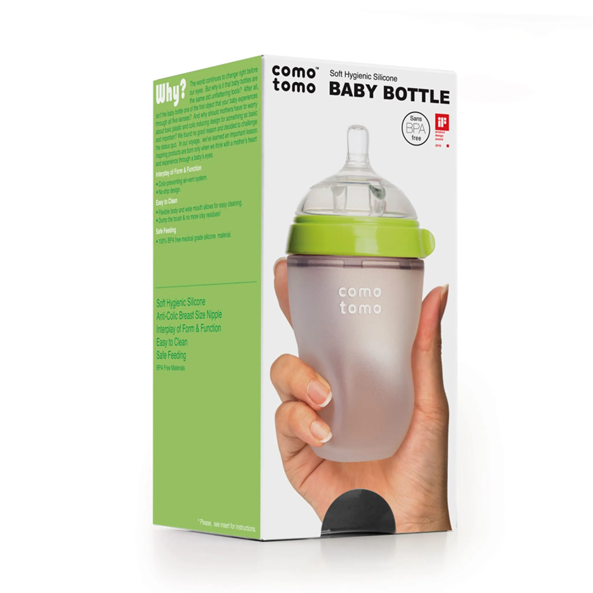 Como Tomo Biberon Souple à Flot Naturel Prévention des Coliques 250ml - Vert