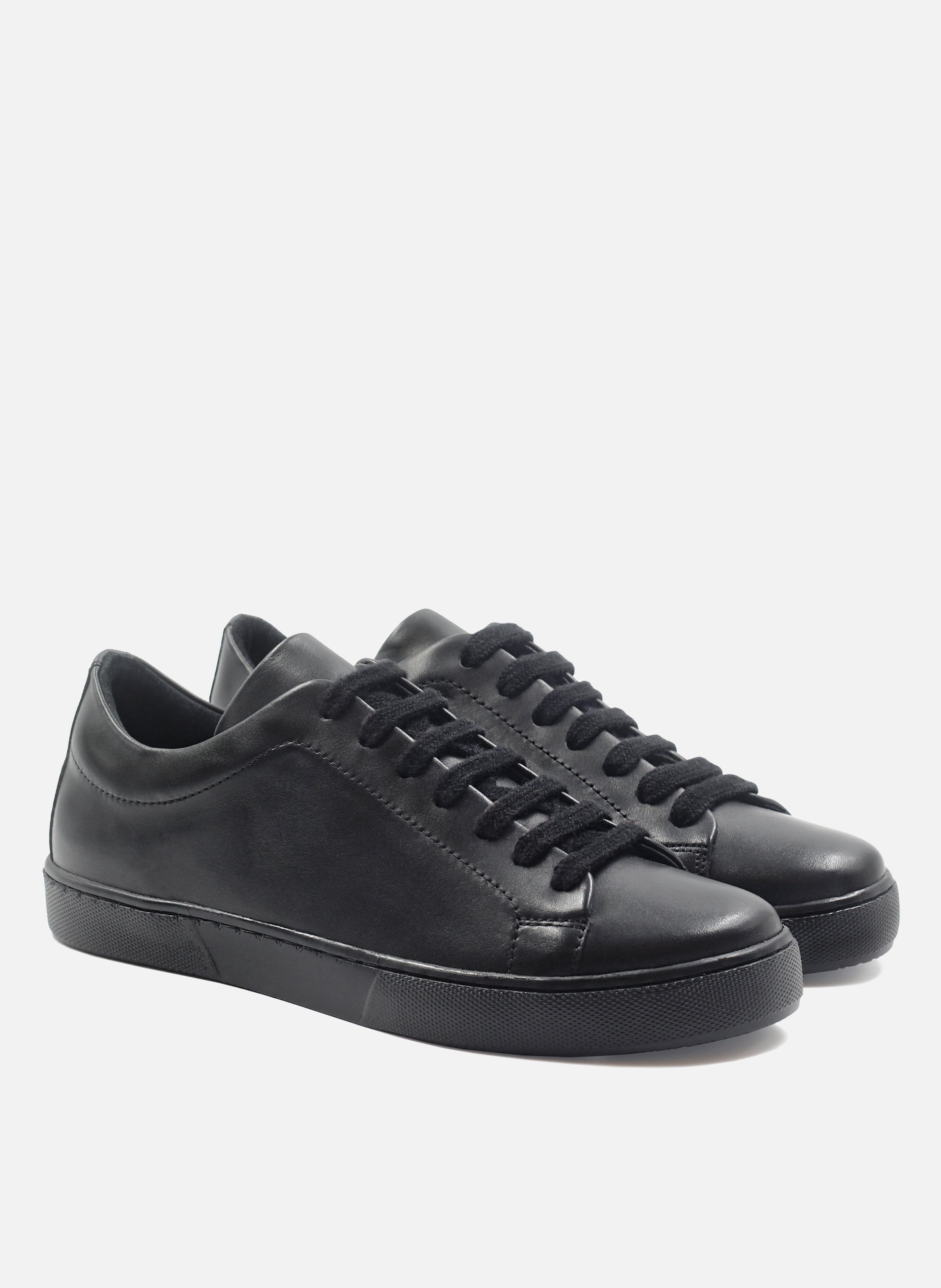 Tennis lacet cuir lisse | Noir