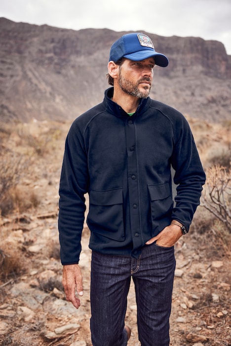Fleecejacke, Stehkragen, Druckknöpfe, Kontrast-Taschen, Raglan-Langarm, bis 8 XL