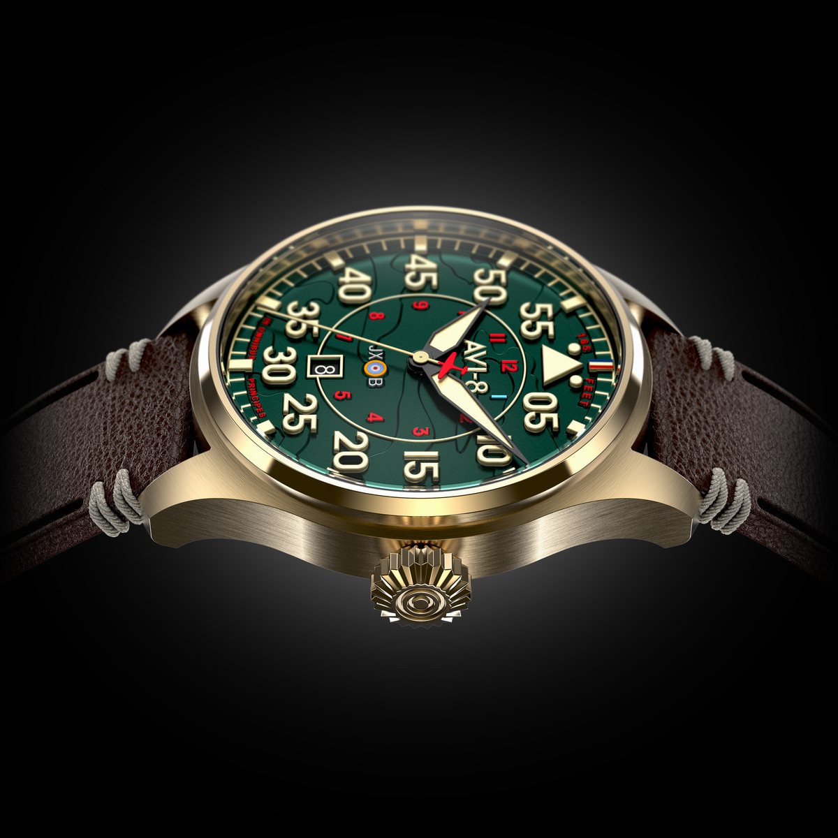 Montre AVI-8 Hawker Hurricane homme acier bracelet cuir marron. Edition limitée.