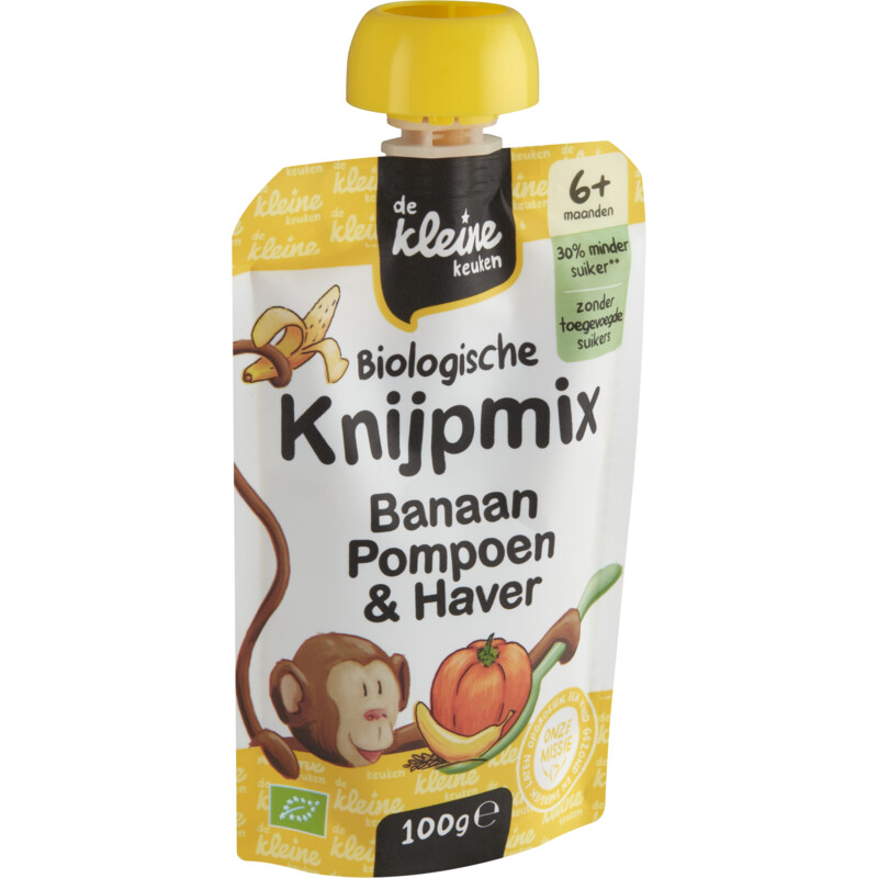 De Kleine Keuken Knijpmix banaan, pompoen & haver 6m+