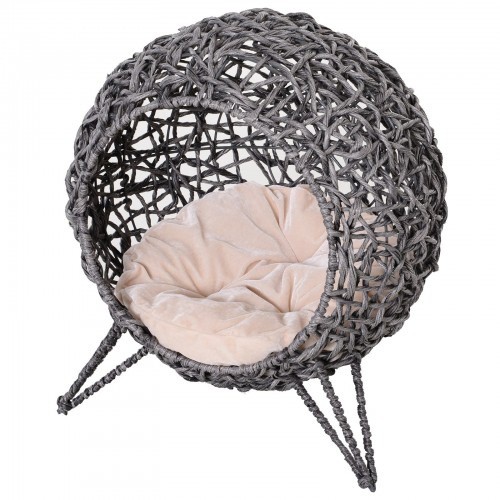 Cama em forma de caverna de vime PawHut para gatos, cinza