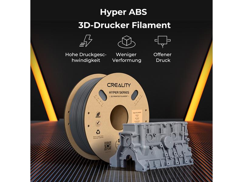 Creality Filament ABS Hyper, Grau 1.75 mm 1 kg Hochwertiges 1.75 mm ABS Hyper Filament für 3D Drucker