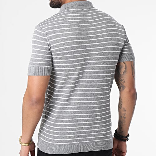 Polo Manches Courtes A Rayures AVP-157 Gris Chiné