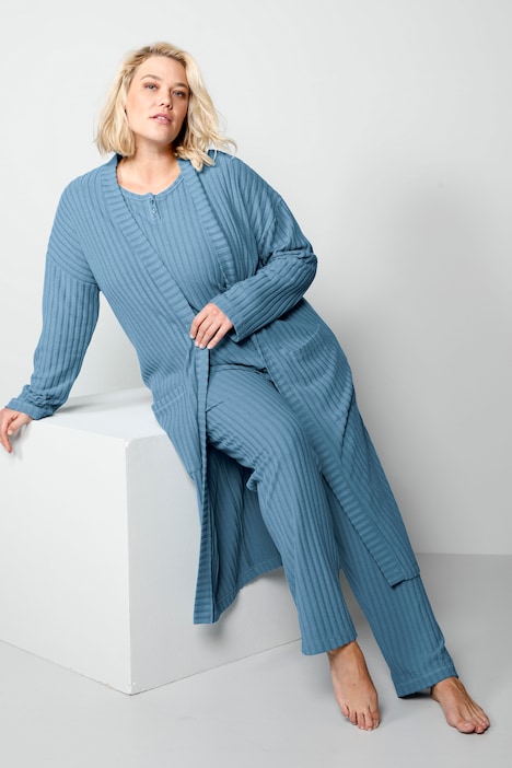 Bademantel, oversized, offene Form, Strukturjersey, Langarm