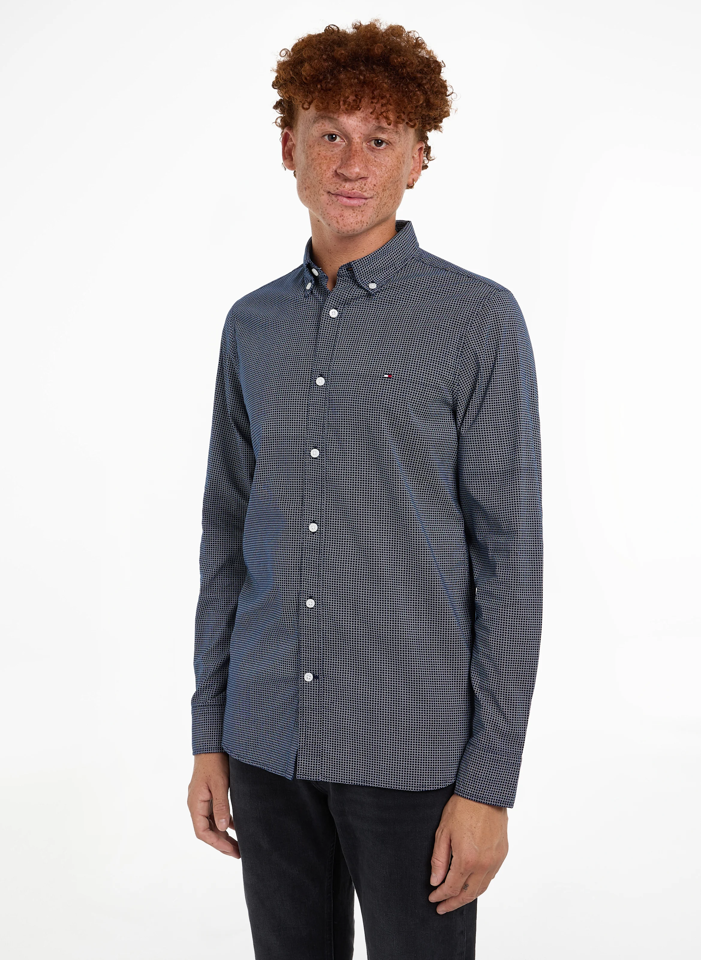 Chemise col classique en coton bio mélangé | Bleu