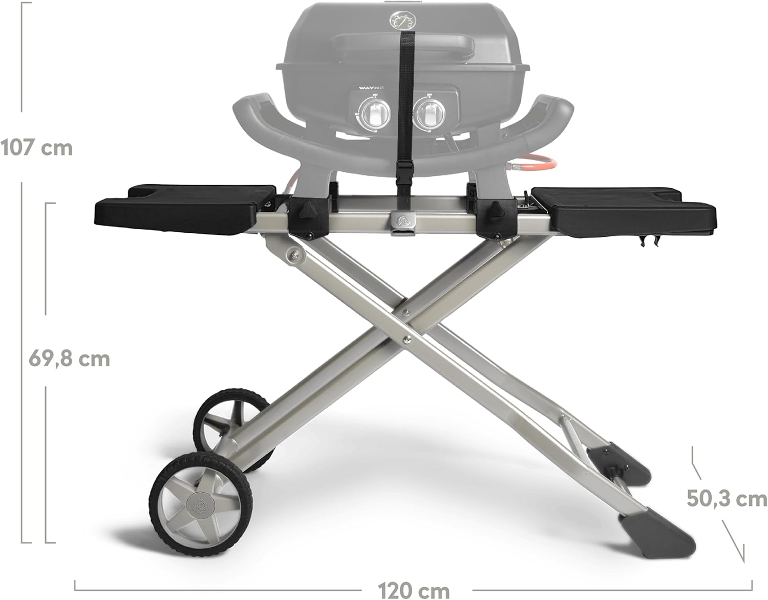 BURNHARD® - Deutsche Marke - Rollwagen für Gasgrill Wayne, Gestell aus massivem Stahl, Kunststoff Seitentische