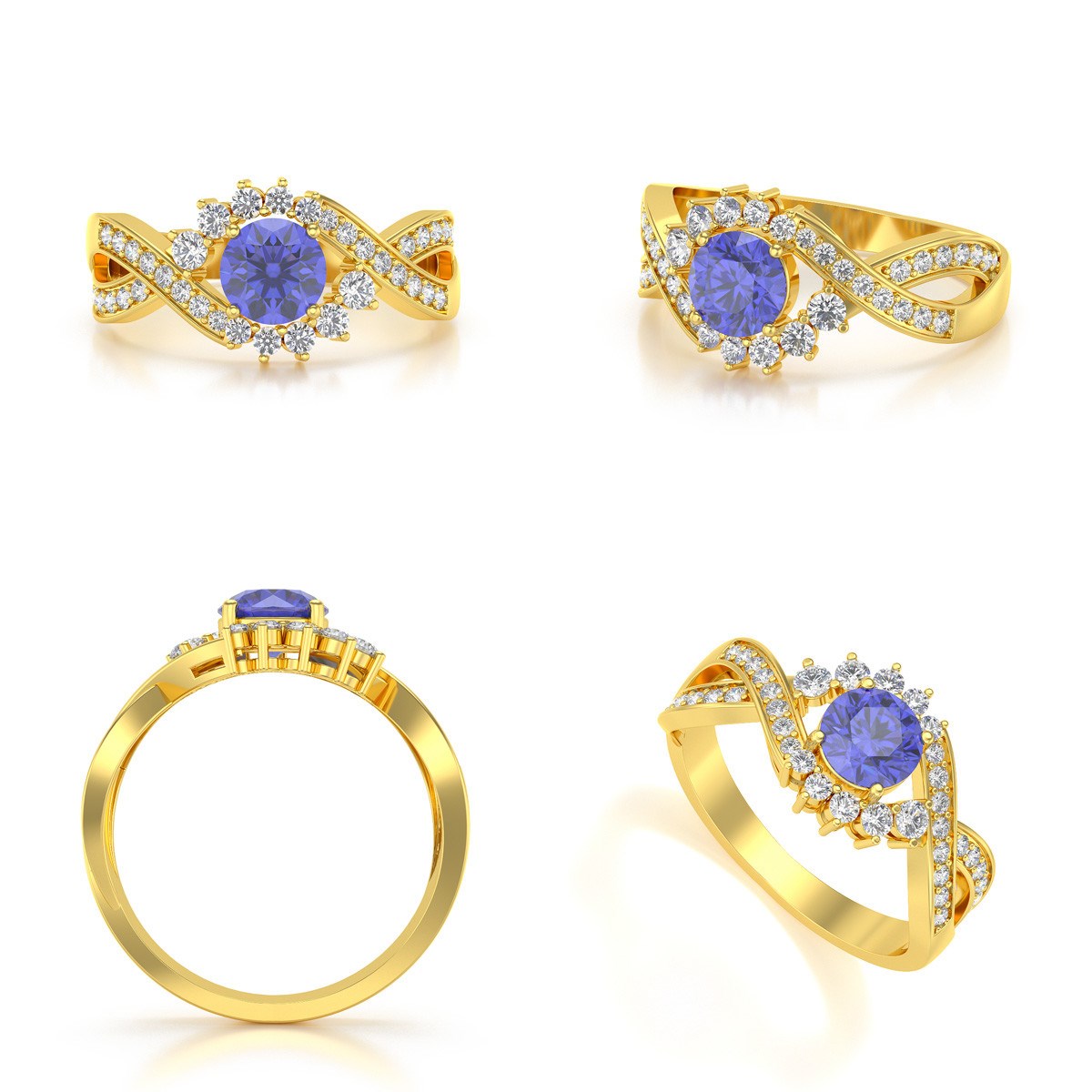 Bague ADEN Or 585 Jaune Tanzanite et diamants 3.2grs