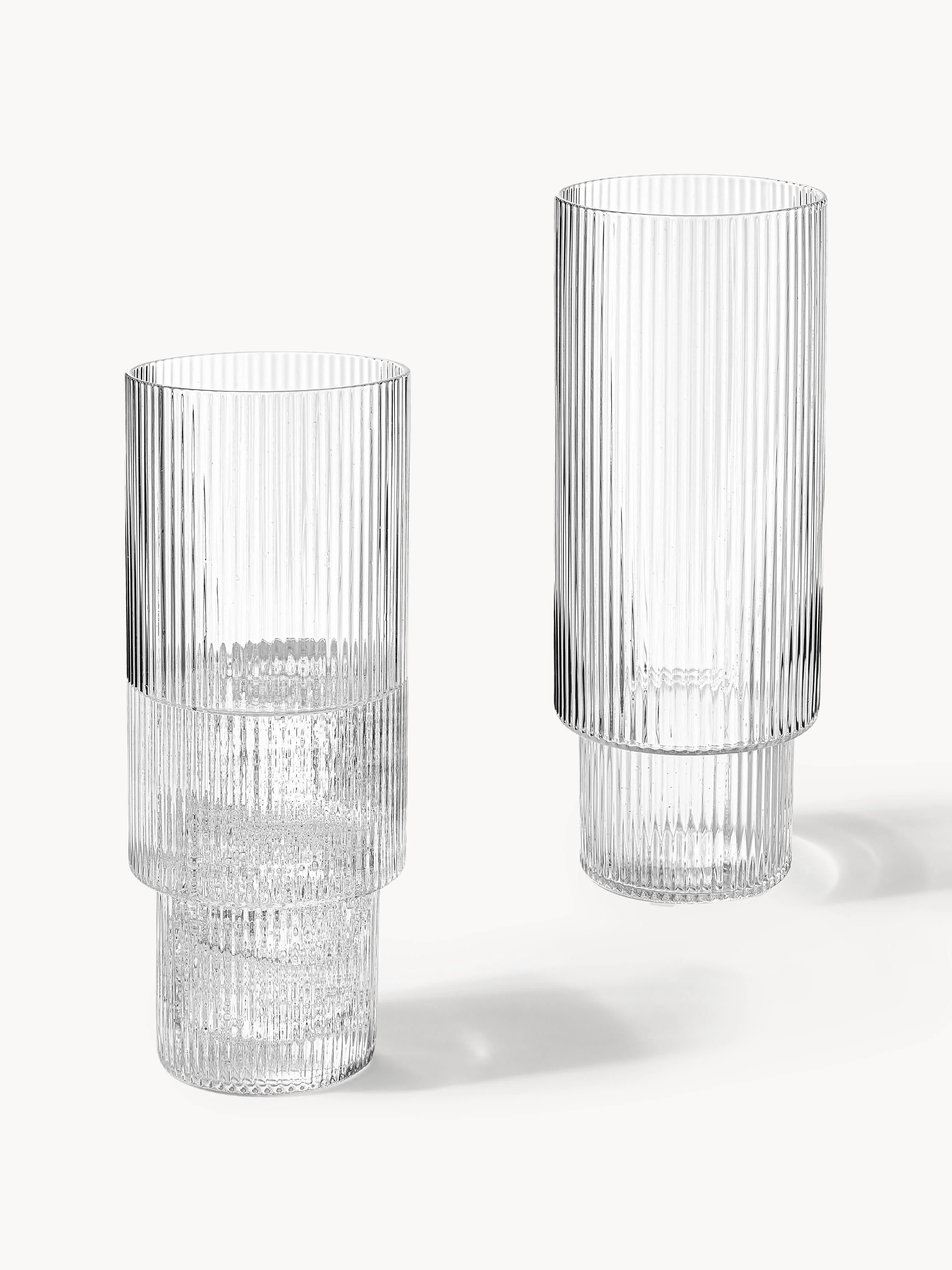 Mondgeblazen longdrinkglazen Ripple met groefreliëf, 4-delig