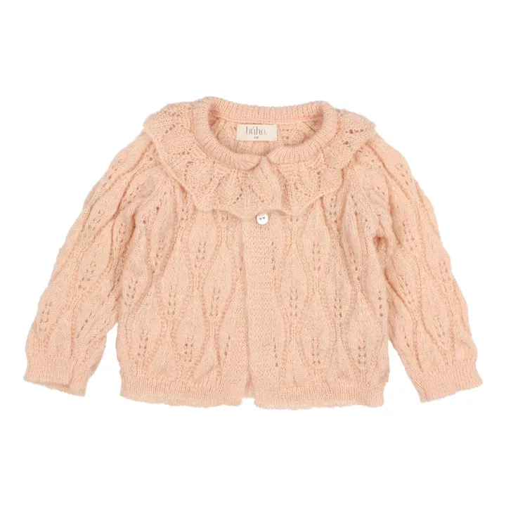 Búho Cardigan Ajouré Col Volants Boho  | Rose