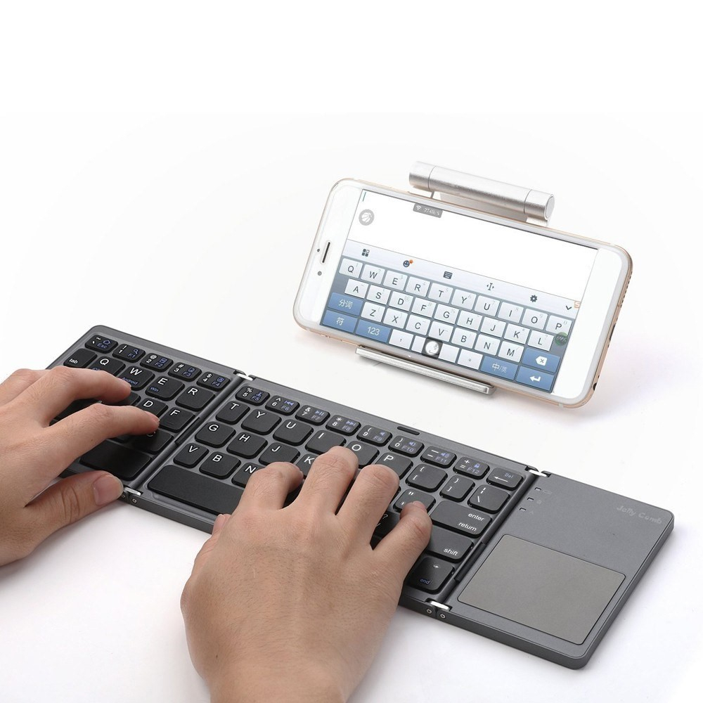Faltbare Mini Bluetooth Tastatur Keyboard (QWERTY) mit Touchpad für Macbook / Laptop / Notebook / Tablet / Smartphone - Schwarz