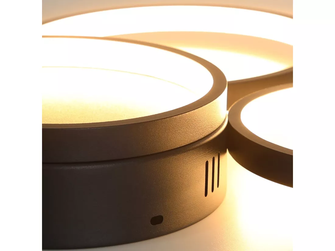 NETTLIFE Plafonnier LED 22W chambre noir blanc chaud avec 3 anneaux design décoration moderne pour salon chambre d'enfant couloir salle à manger
