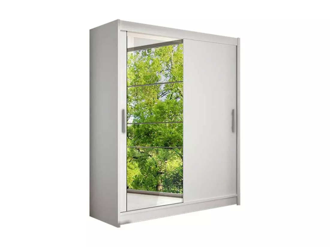 Armoire Closico 112, Blanc, 200x150x58cm, Portes d'armoire: Glissement