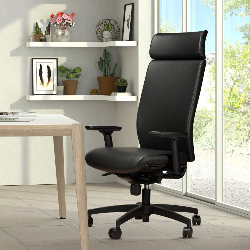 Fauteuil de bureau Warren cuir - avec accoudoirs, appui-tête et réglage profondeur d’assise - Mécanisme Synchrone + réglage profondeur d’assise
