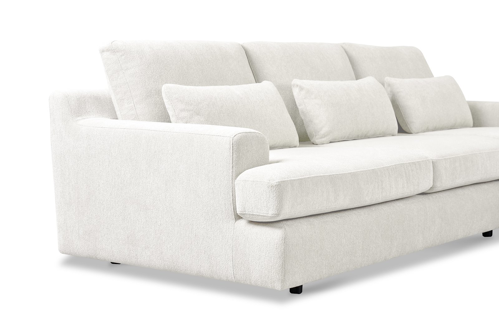 Roma Sofa 2,5-seter med sjeselong høyre. Tekstil Raven 22 Offwhite med sorte ben