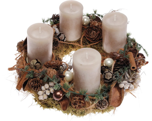 Moskrans Adventskrans Ø 30 cm H ca. 16 cm incl. 4 stompkaarsen Ø 6 cm H 9 cm pinda