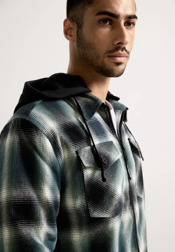 Padded Overshirt mit Kapuze - dark forest green