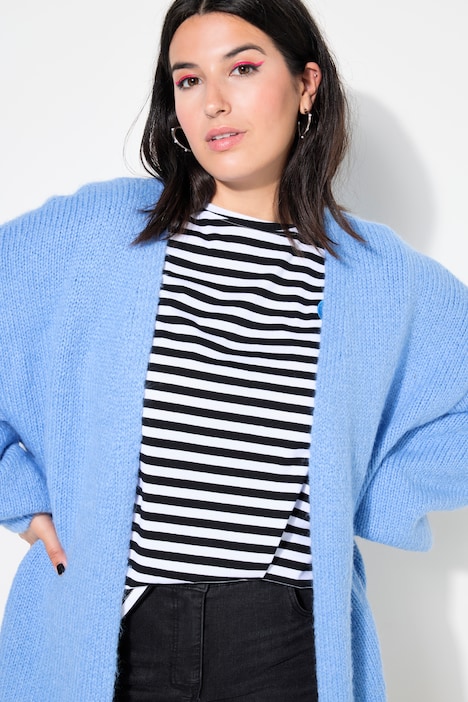 Long-Strickjacke, oversized, offene Form, Langarm