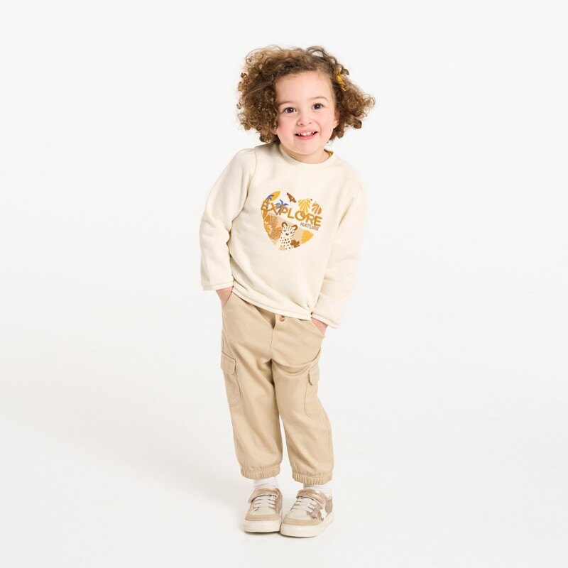 Sweat molleton félin beige bébé fille Blanc